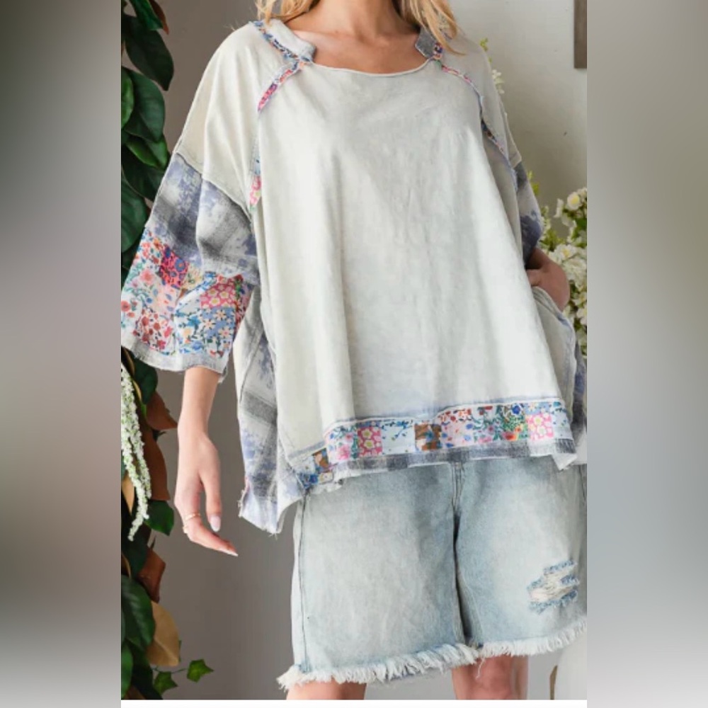 Oli & Hali Washed Multi Print Patchwork Oversized… - image 1